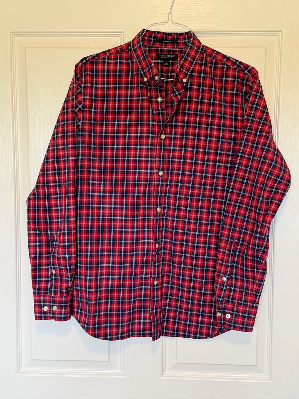 Banana Republic Red and Blue Plaid Button-Down Shirt - Men's